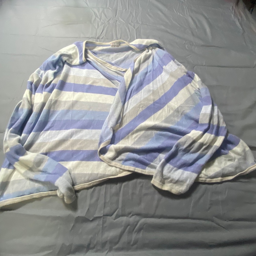 J. Jill Women's‎ Medium Blue White Striped Open Front Cardigan Sweater Top M
